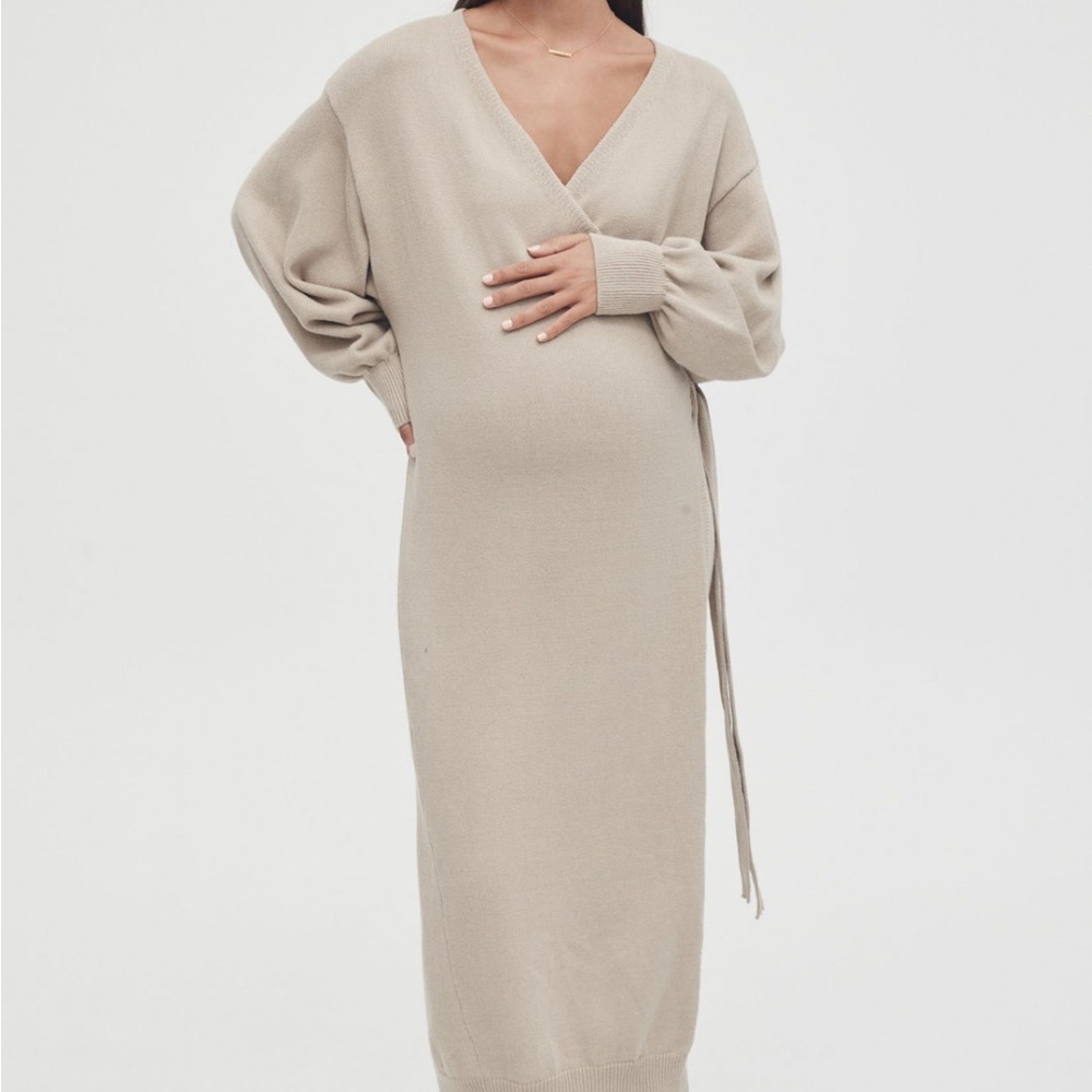 Elegant Tan Wrap Dress